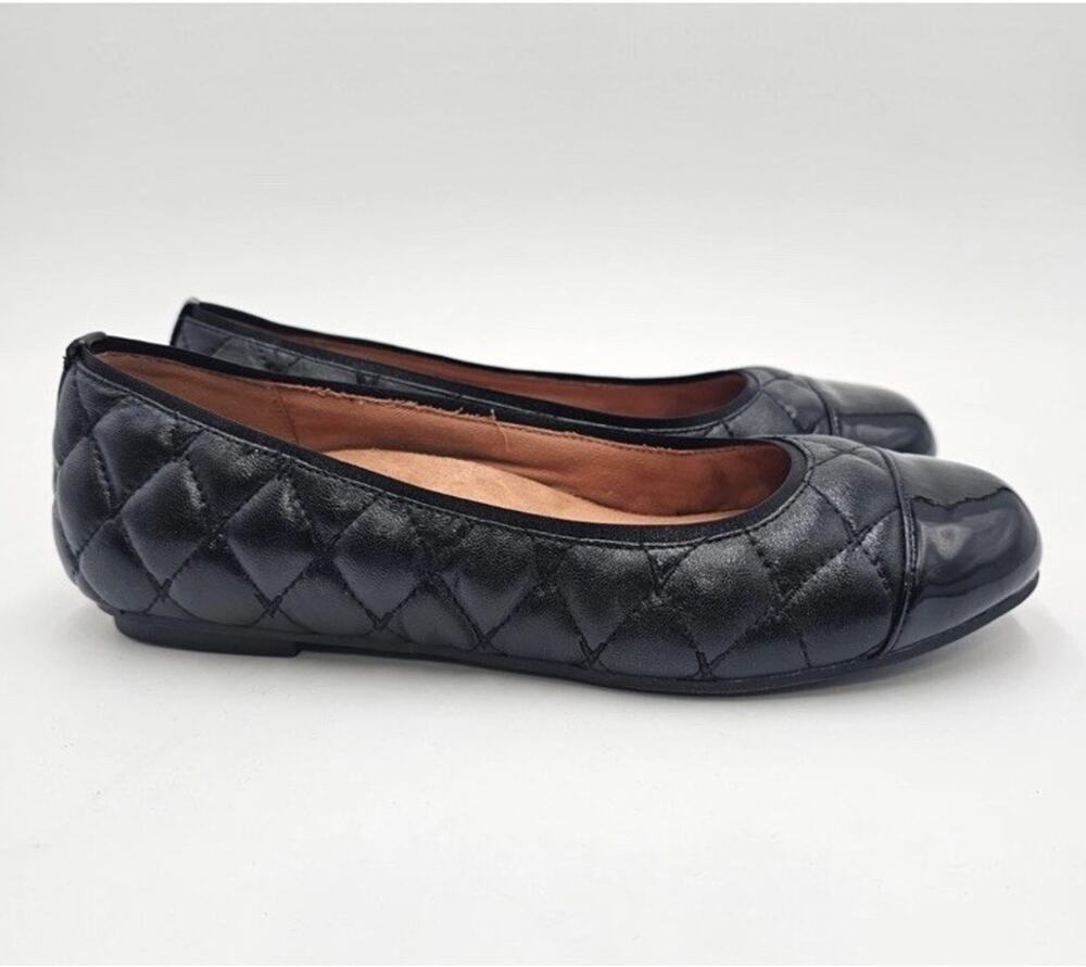 Vionic Desiree Black Leather Ballet Flats Quilted Slip On Shoes- Womens Size 8.5